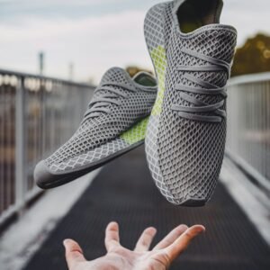 Grey running shoes